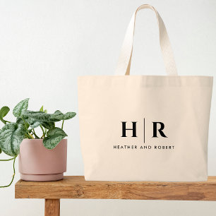 結婚ズモノグラムシンプルミニマルクラシックエレガント ラージトートバッグ