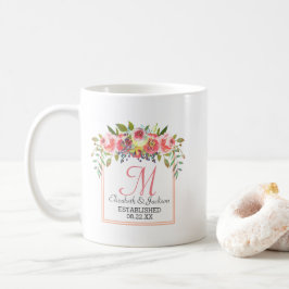 結婚ズモノグラムピーチウォーターフローラリース コーヒーマグカップ