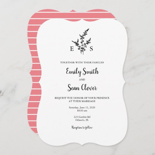 結婚ズモノグラムリースストライプ招待状 招待状 (正面/裏面)