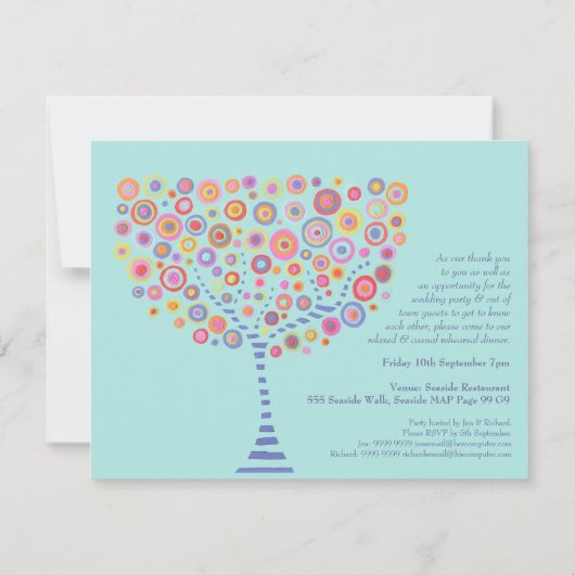 結婚ズリハーサルディナーアクアサークルツリー招待状 招待状 (裏面)