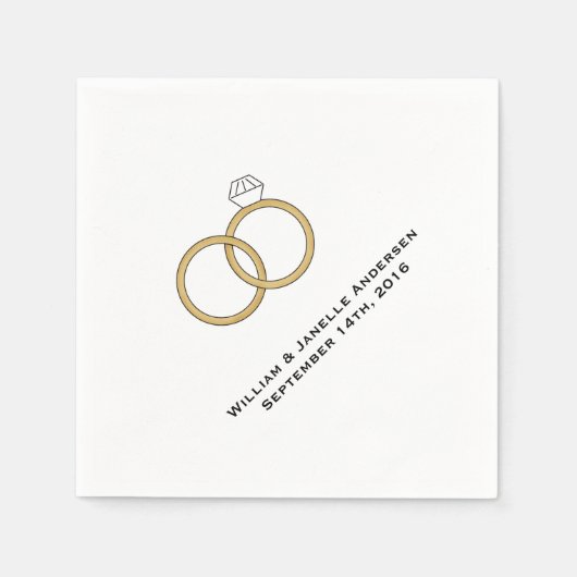 結婚ズリングや輪パーソナライズされた紙 スタンダードカクテルナプキン (正面)