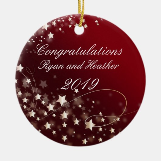 結婚ズ婚約ニューホームレッド セラミックオーナメント (正面)