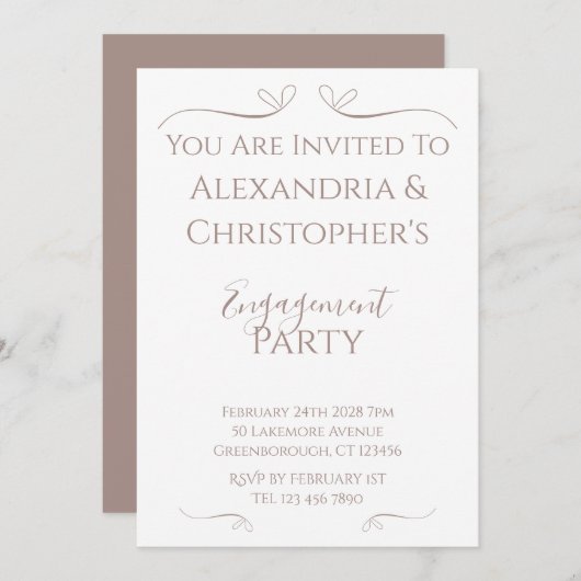 結婚ズ婚約パーティシミニマルックハート 招待状 (正面/裏面)