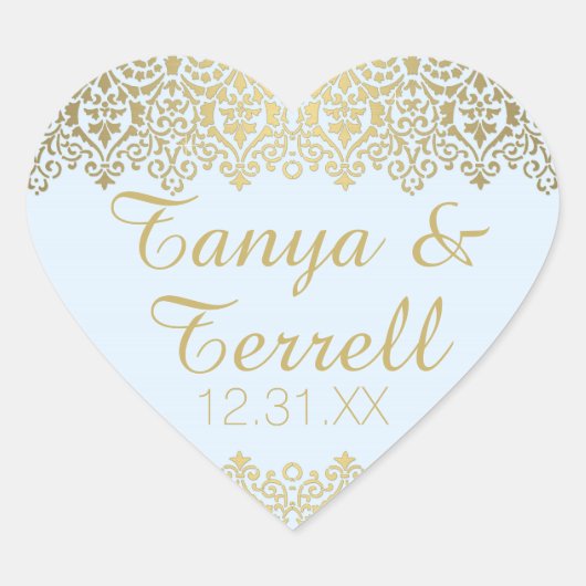 結婚ズ封筒用シールヴィンテージゴールデンレースエレガント ハートシール (正面)