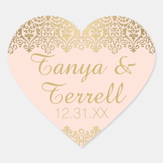 結婚ズ封筒用シールヴィンテージゴールデンレースエレガント ハートシール (正面)