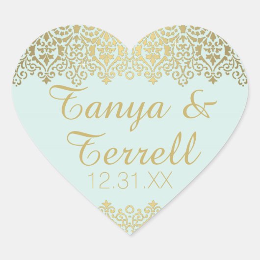 結婚ズ封筒用シールヴィンテージゴールデンレースエレガント ハートシール (正面)