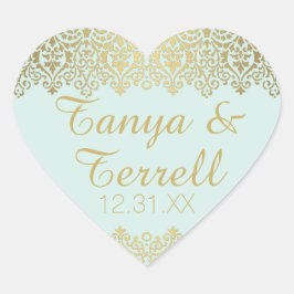 結婚ズ封筒用シールヴィンテージゴールデンレースエレガント ハートシール