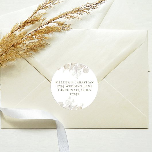 結婚ズ差出人住所シンプルセージグエレガントリーン ラウンドシール