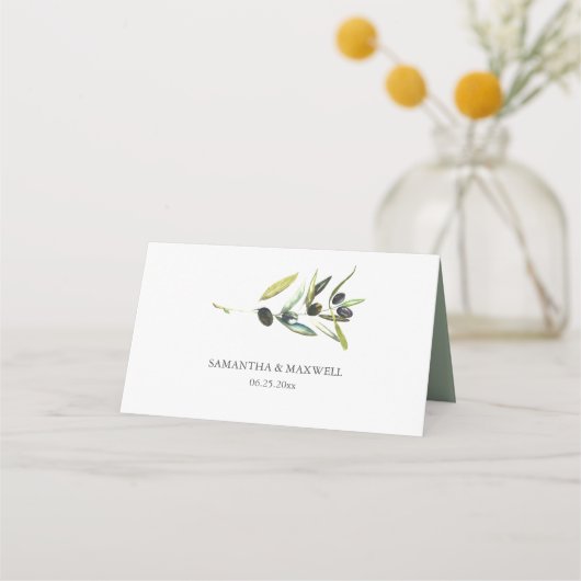 結婚ズ座席表ウォーターカラーオリーブブランチ プレイスカード (裏面)