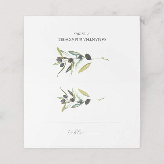 結婚ズ座席表ウォーターカラーオリーブブランチ プレイスカード (外部開封)