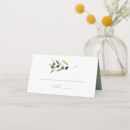 結婚ズ座席表ウォーターカラーオリーブブランチ プレイスカード (正面)