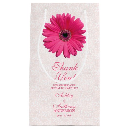 結婚ズ抱き枕ピンクガーベラデイジーレース スモールペーパーバッグ (正面)