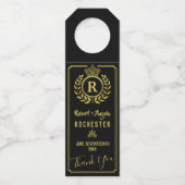 結婚ズ王室のクラウンローレルリース |黒い金ゴールド ボトルネックタグ (正面)