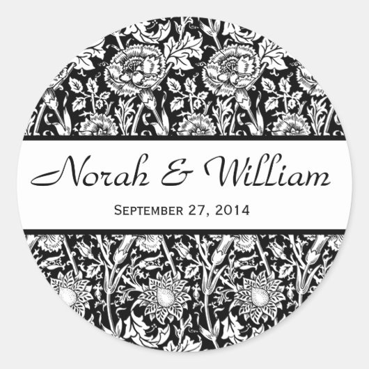 結婚ズ・ダマスク白黒フローラ・ダマスク ラウンドシール (正面)