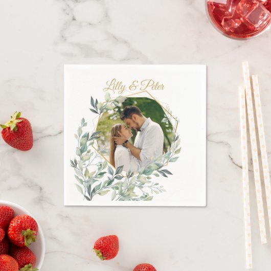 結婚ズ，ブライダルシャワーフォトカスタムナプキンス スタンダードカクテルナプキン (インサイチュ)