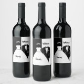 結婚タキシード黒と白 ワインラベル (ボトル)