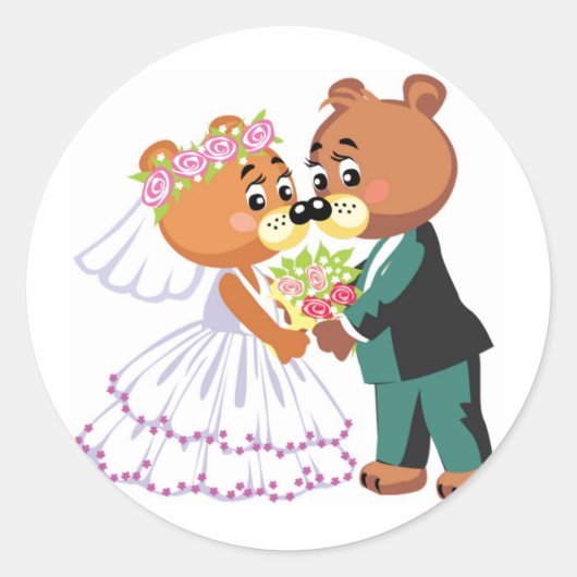 結婚テディベアキスをする ラウンドシール (正面)