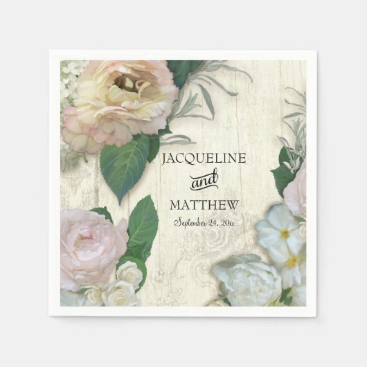 結婚デコモダンーヴィンテージかわいらしフローラ素朴 スタンダードカクテルナプキン (正面)