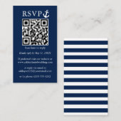 結婚ネイビ航海のーブルーいかりQR RSVP ストライプの エンクロージャーカード (正面/裏面)