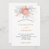 結婚バラ金ゴールドフローラ銀エレガント 招待状 (正面/裏面)