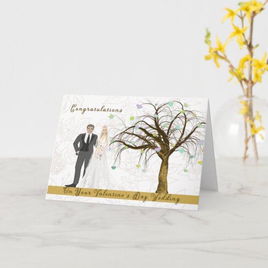 結婚バレンタインデーのカー結婚ド カード (黄色い花)