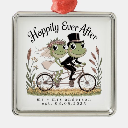 結婚パーソナライズされたした後も結婚幸せに メタルオーナメント (正面)