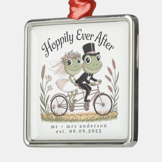結婚パーソナライズされたした後も結婚幸せに メタルオーナメント (左)