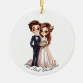結婚パーソナライズされたの夫婦の初めてのクリスマス セラミックオーナメント (正面)