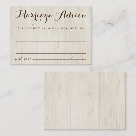 結婚パーソナライズされたアドバイスカード – 素朴ウッド コーリングカード (正面/裏面)