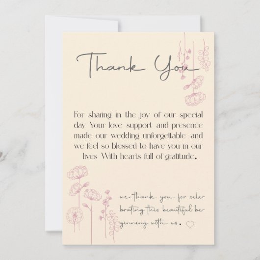 結婚パーソナライズされたサンキューカードユニークデザイン サンキューカード (裏面)