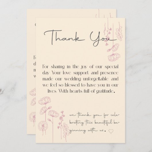 結婚パーソナライズされたサンキューカードユニークデザイン サンキューカード (正面/裏面)