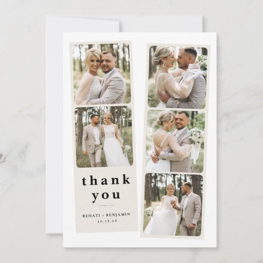 結婚パーソナライズされた写真コラージュモダン サンキューカード (正面)