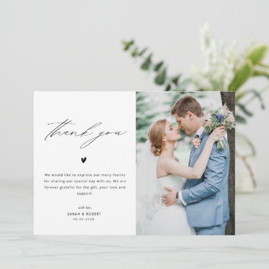 結婚パーソナライズされた感謝していは写真カード サンキューカード (スタンド正面)