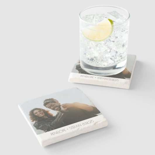 結婚パーソナライズされた記念の記念品 ストーンコースター (横)