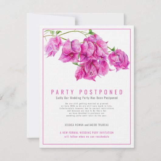 結婚パーティーのブーガンビレアピンクキャンセル延期 招待状 (正面)
