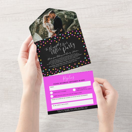 結婚パーティーの後、幸せに紙吹雪 オールインワン招待状 (貼ってはがせる)