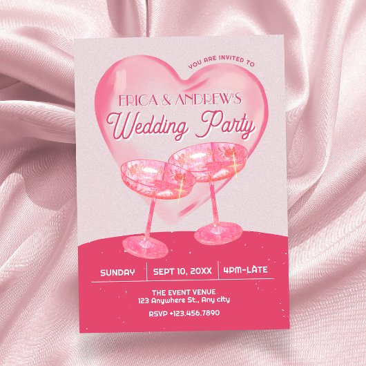 結婚パーティーピンクのグランジチア 招待状