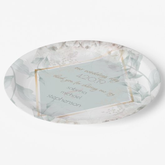 結婚ビュッフェ |アラバエレガントスターの水色の牡丹 ペーパープレート (アングル)