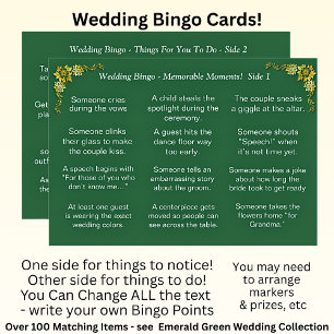 結婚ビンゴ!ゲスト用エメラルドグリーンゲーム カード