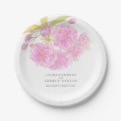 結婚ピンクさくらんぼ花カスタム紙プレート ペーパープレート (正面)