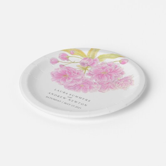 結婚ピンクさくらんぼ花カスタム紙プレート ペーパープレート (アングル)