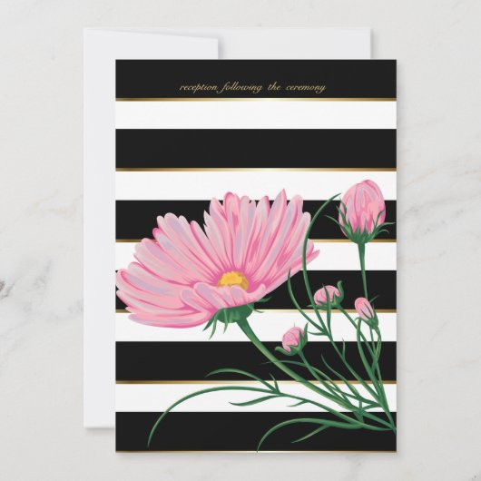 結婚ピンク菊白黒ストライプ 招待状 (裏面)