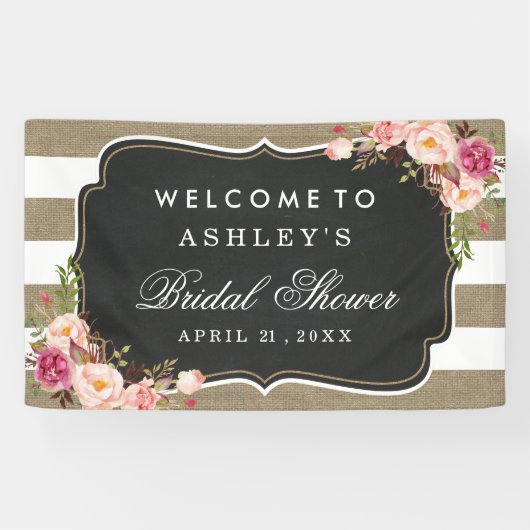 結婚ブライダルシャワーバ素朴ラップストライプフローラ 横断幕 (横)