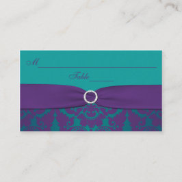 結婚プレイスカード |パープル、ティール（緑がかった色）ダマスク プレイスカード