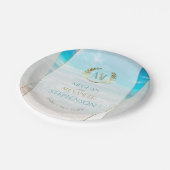 結婚プレート | モノグラムモダン幾何学的ビーチ ペーパープレート (アングル)