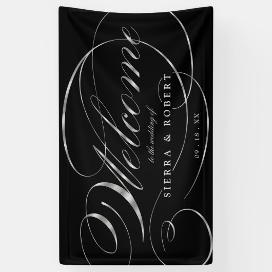 結婚ホイル・エレガントシルバー・スクリプト 横断幕 (縦)