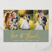 結婚ミニマルの写真コラージュSageありがとう 箔招待状 (正面)