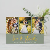 結婚ミニマルの写真コラージュSageありがとう 箔招待状 (立ち正面)