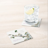 結婚ミニマル書道フローラリトグラフ スクエアペーパーコースター (インサイチュ)