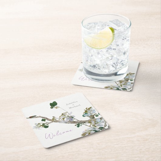 結婚ミニマル書道フローラリトグラフ スクエアペーパーコースター (インサイチュ)